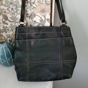 Vtg Tignanello Black Pebbled Leather Convertible Bag Tote Crossbody Bucket